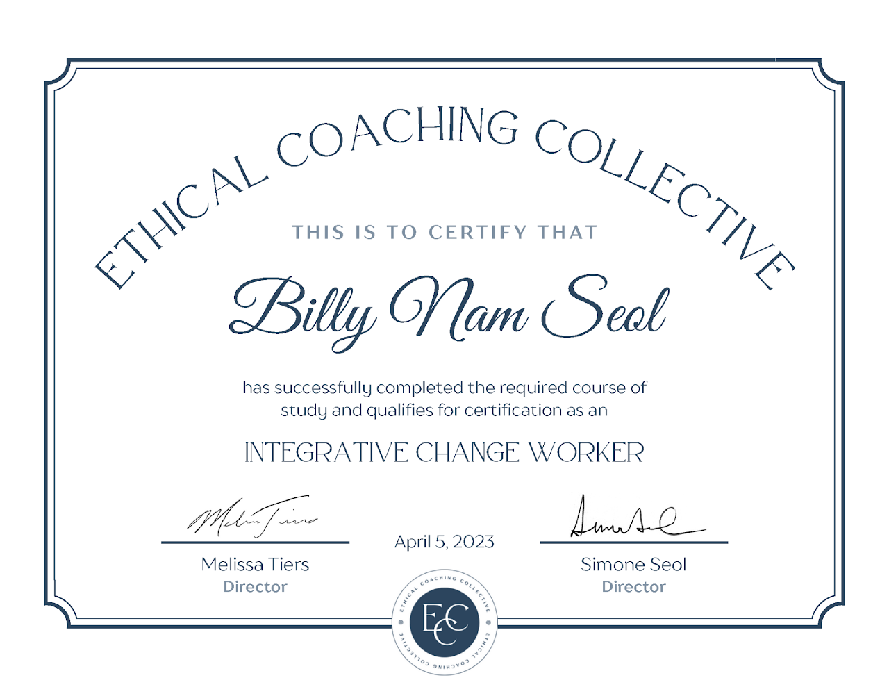 Ethical Coaching Collective Certificate